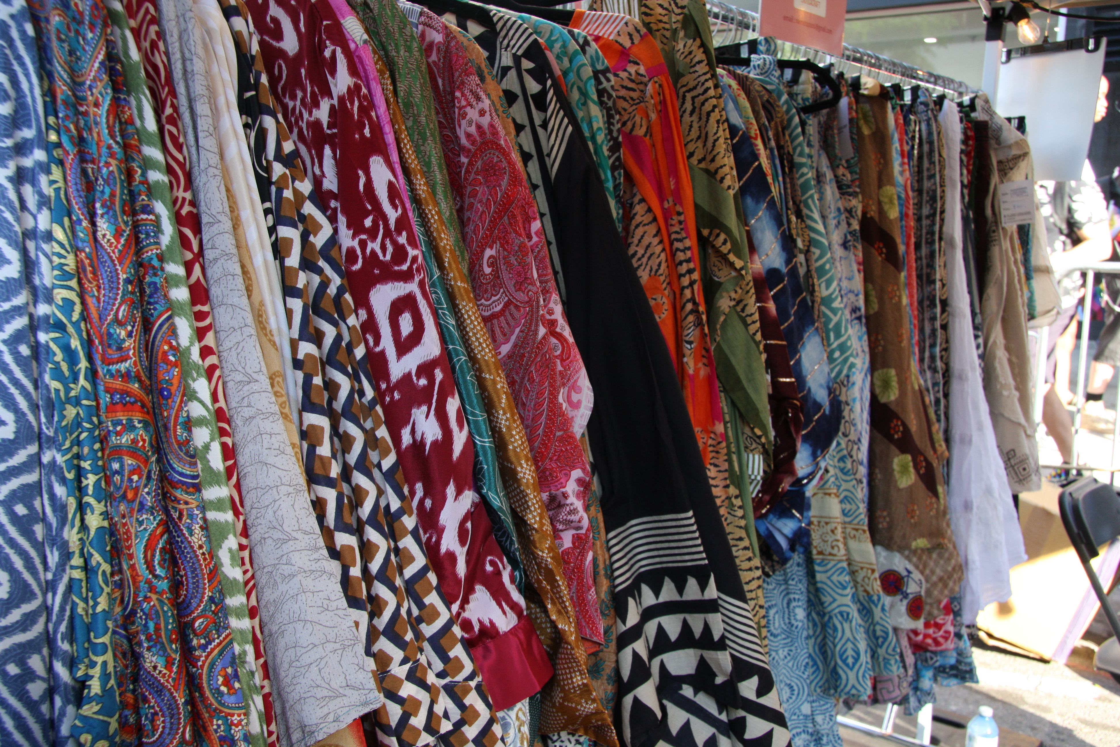 A rack of flowing and eccentric bohemian prints