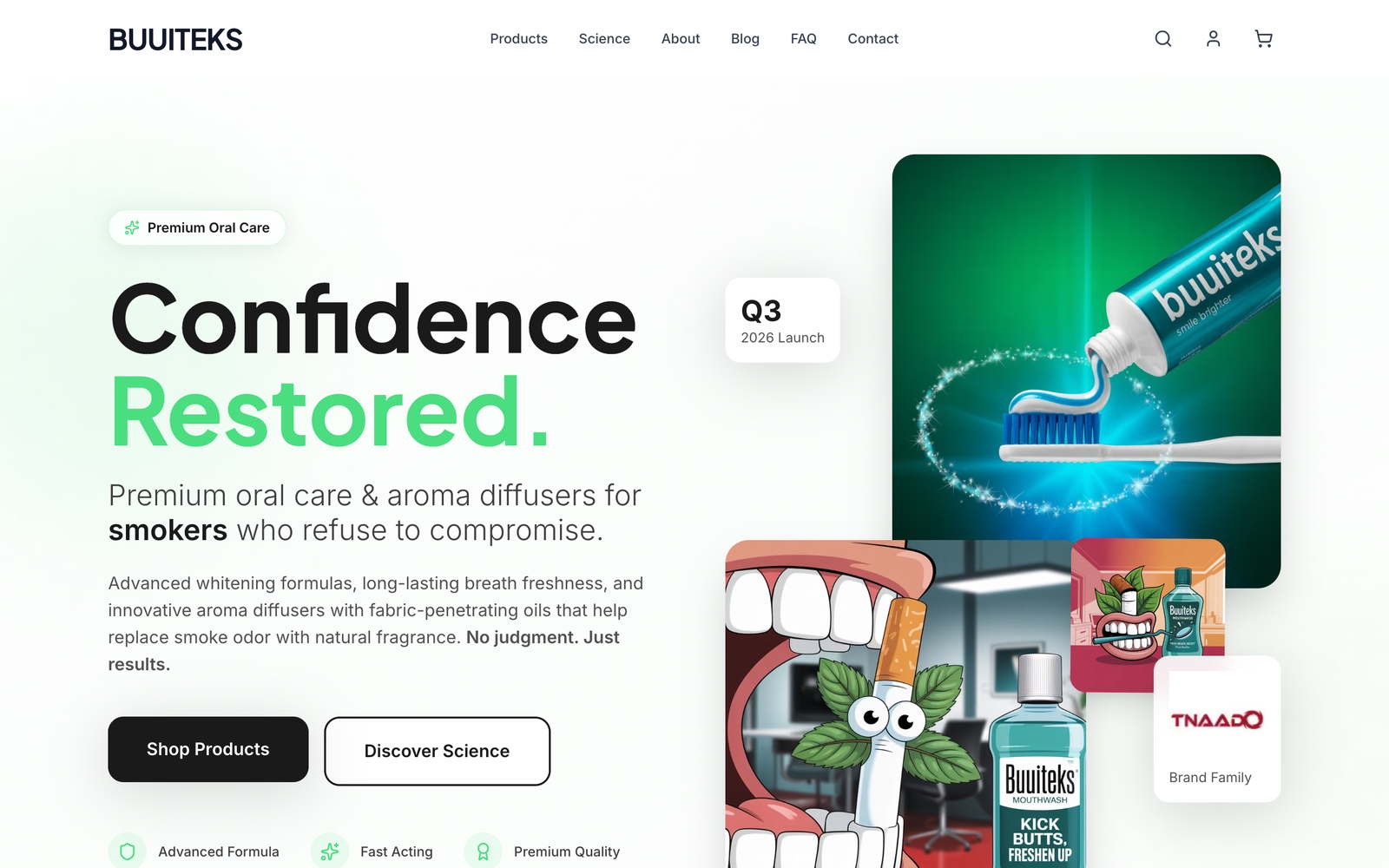 The Buuiteks storefront home page, an oral care brand.